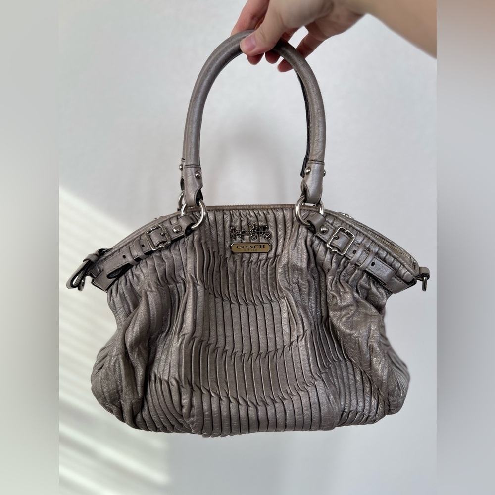Coach Madison Gathered Leather Silver Satchel